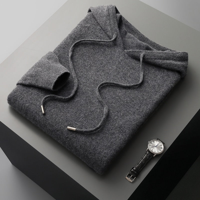 Men's Merino Knit Hoodie | Drawstrings & Ribbed Trim