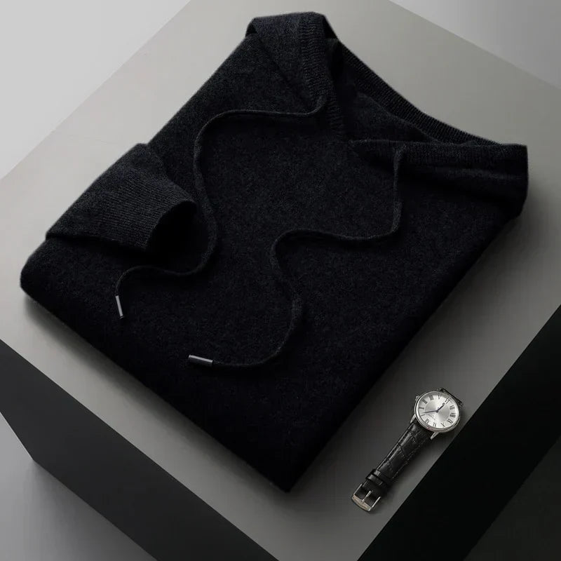 Men's Merino Knit Hoodie | Drawstrings & Ribbed Trim