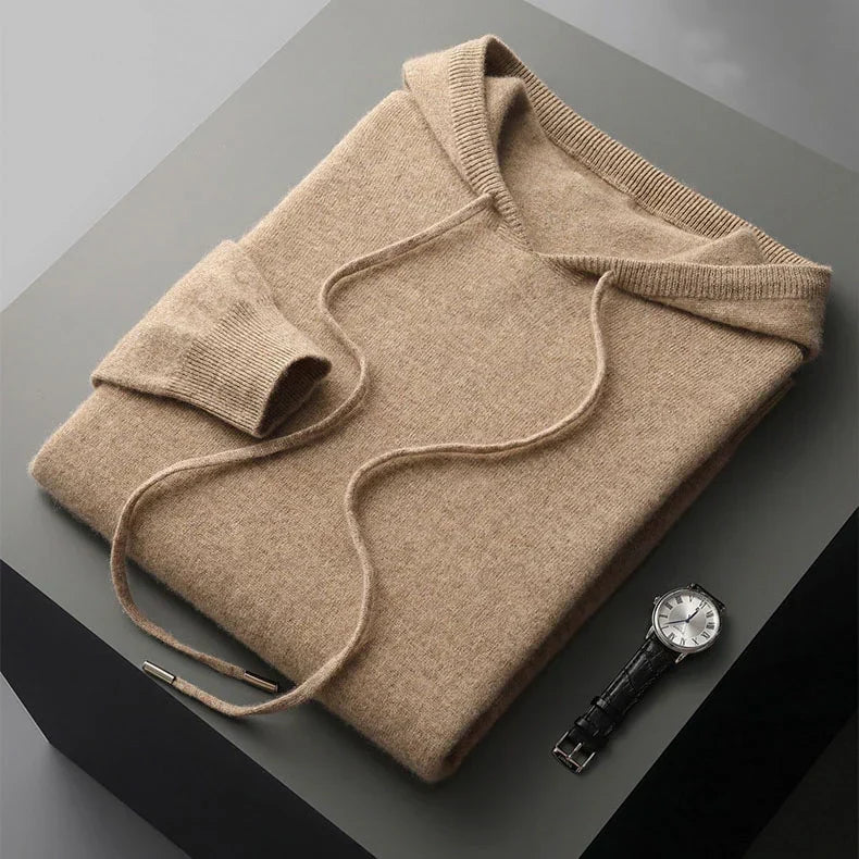 Men's Merino Knit Hoodie | Drawstrings & Ribbed Trim