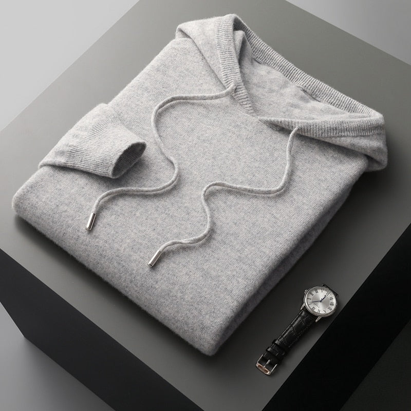 Men's Merino Knit Hoodie | Drawstrings & Ribbed Trim