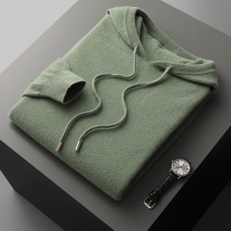 Men's Merino Knit Hoodie | Drawstrings & Ribbed Trim