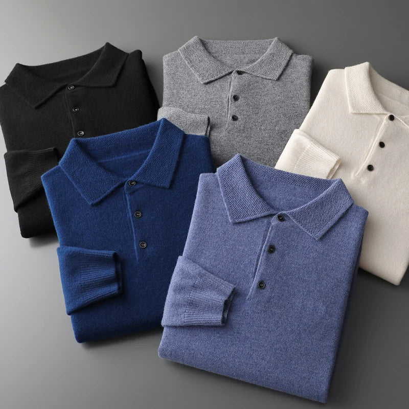 Men's Merino Polo Shirt | Three-Button Placket & Ribbed Trim