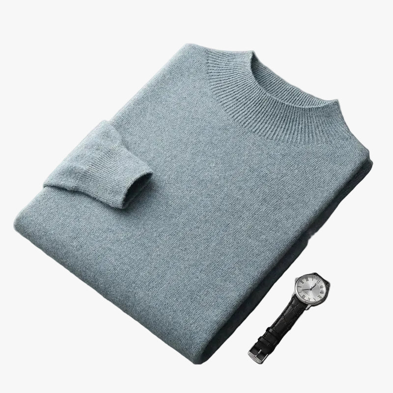 Men's Merino Sweater | Ribbed Mock Neck & Hem