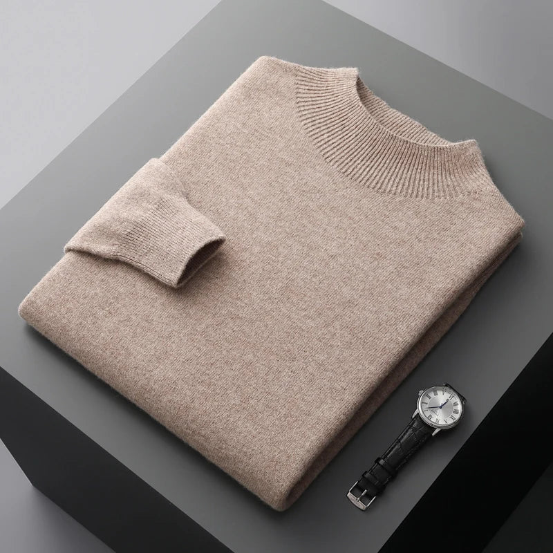 Men's Merino Sweater | Ribbed Mock Neck & Hem