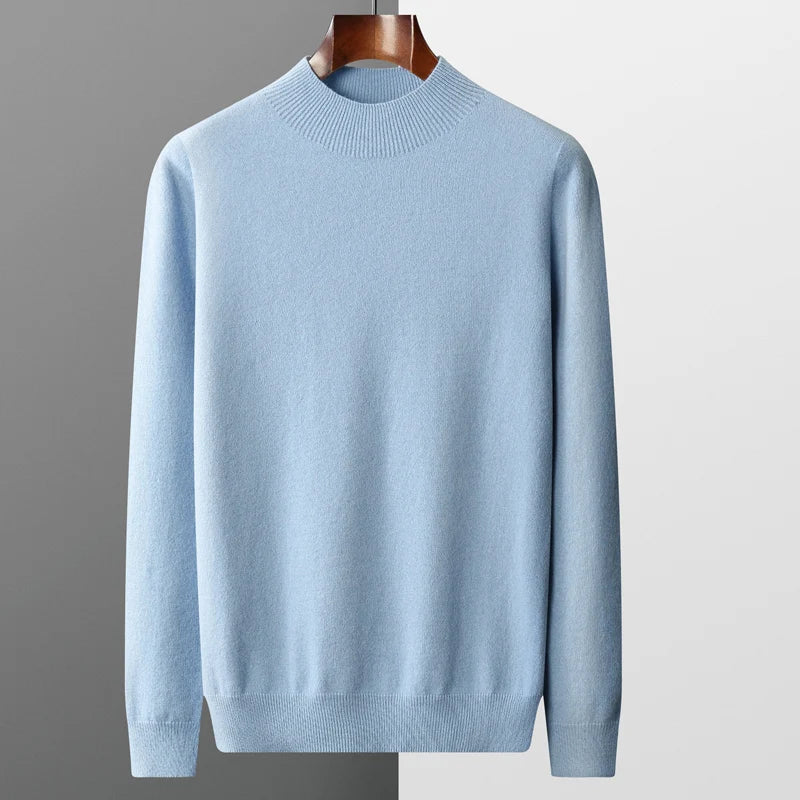 Men's Merino Sweater | Ribbed Mock Neck & Hem