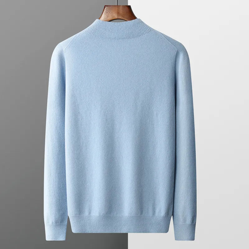 Men's Merino Sweater | Ribbed Mock Neck & Hem