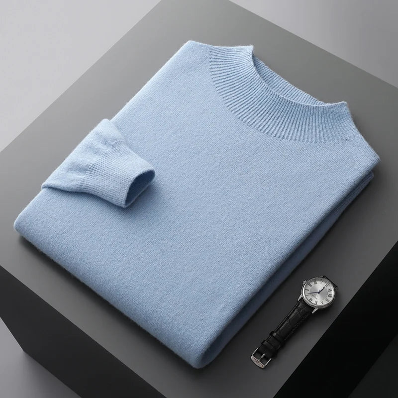 Men's Merino Sweater | Ribbed Mock Neck & Hem