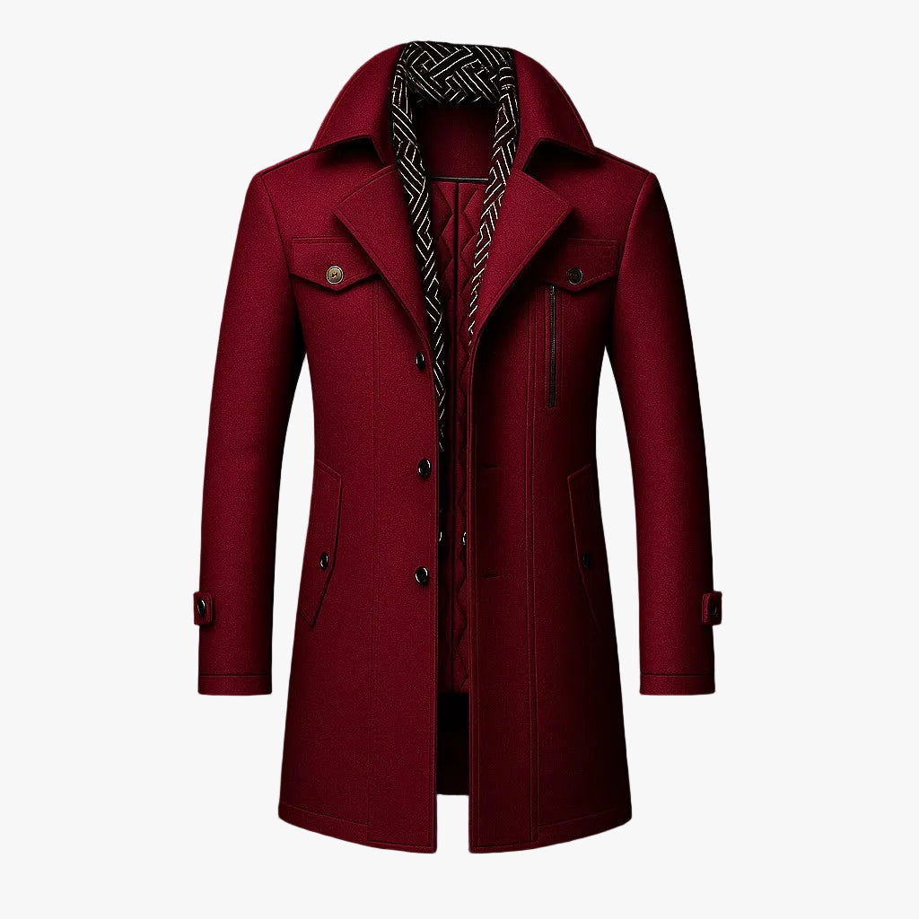 Men's Mid-Length Coat | Double Collar & Button Front