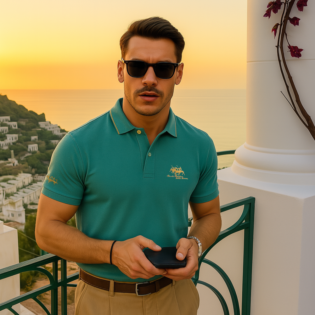 Men's Piqué Knit Polo Shirt | Tipped Collar & Embroidery