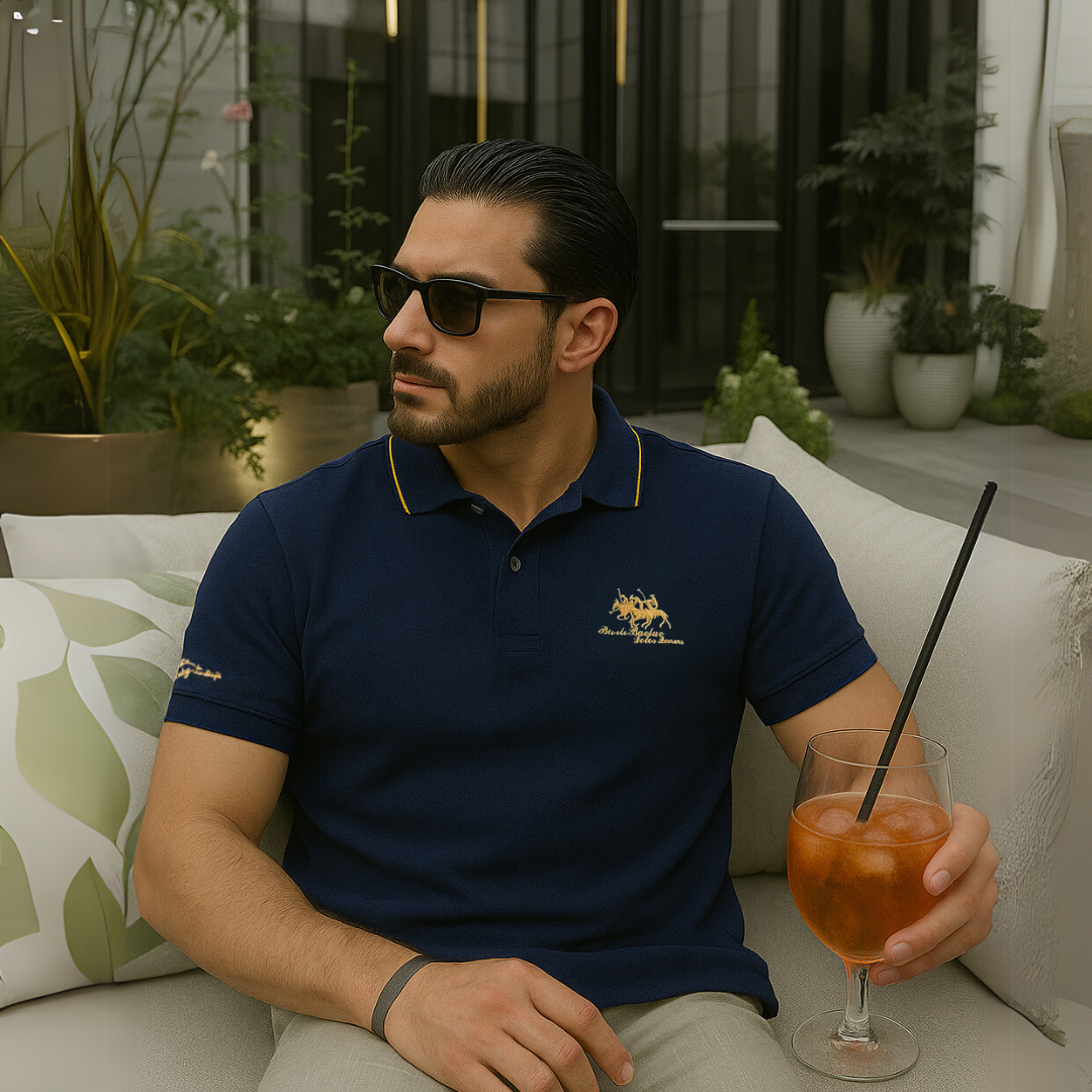 Men's Piqué Knit Polo Shirt | Tipped Collar & Embroidery