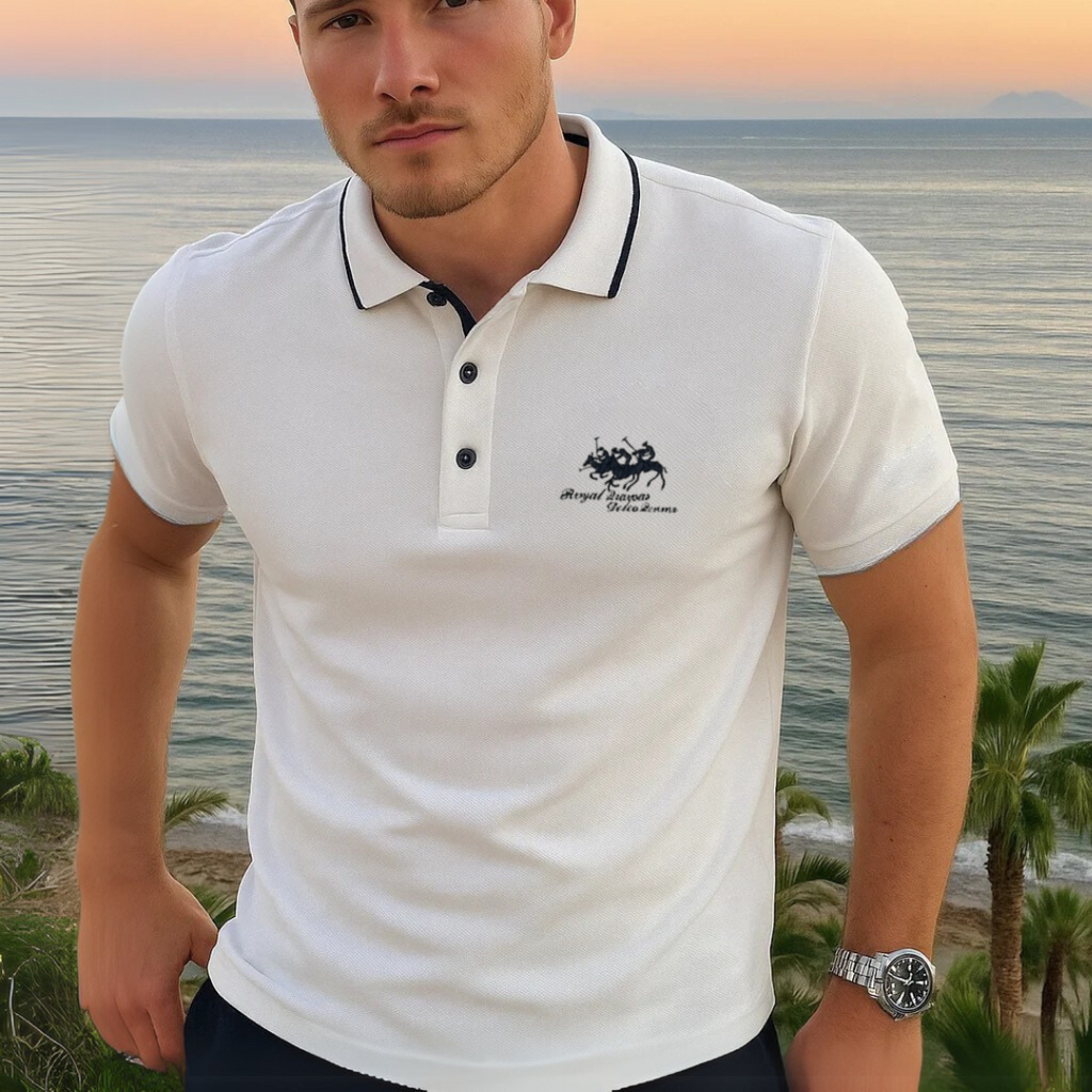 Men's Piqué Knit Polo Shirt | Tipped Collar & Embroidery