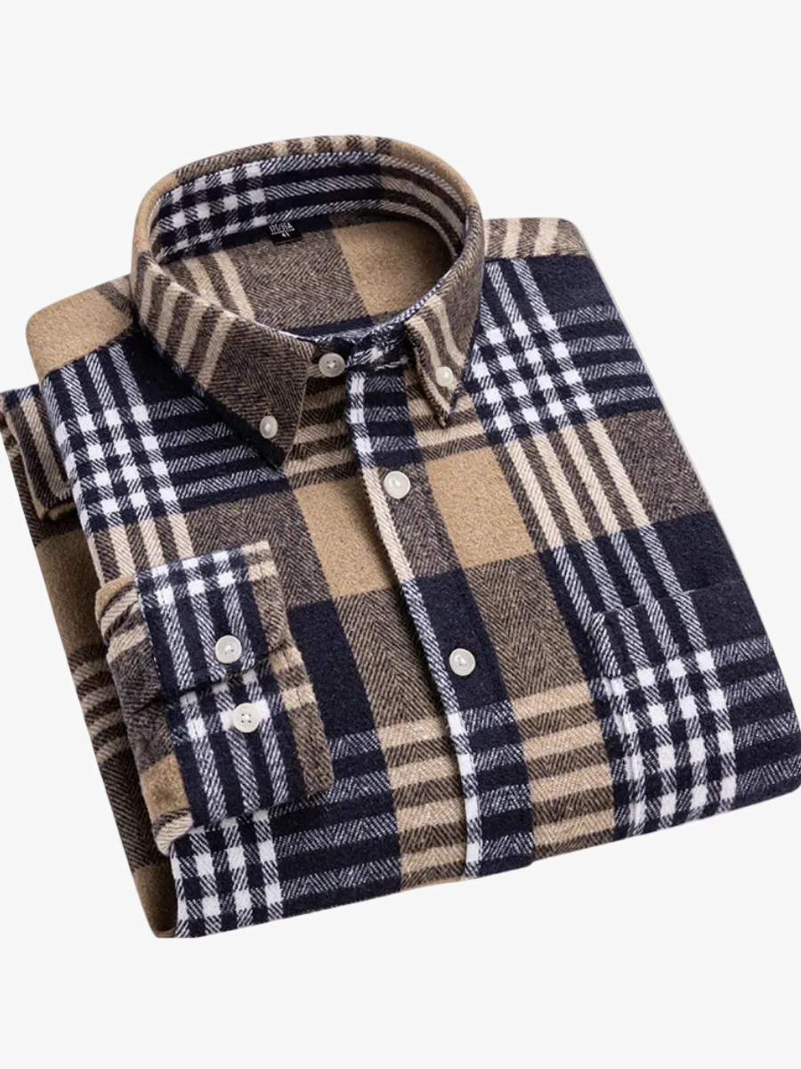 Men's Plaid Brushed Twill Shirt | Button-Down Collar & Chest Pocket