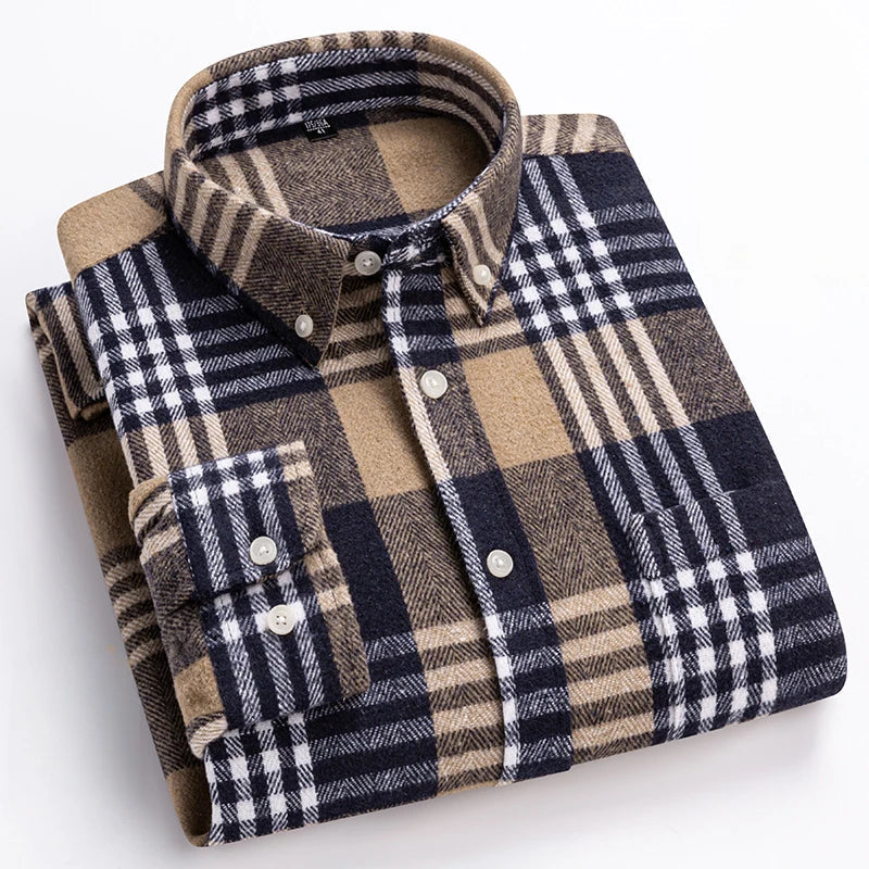 Men's Plaid Brushed Twill Shirt | Button-Down Collar & Chest Pocket