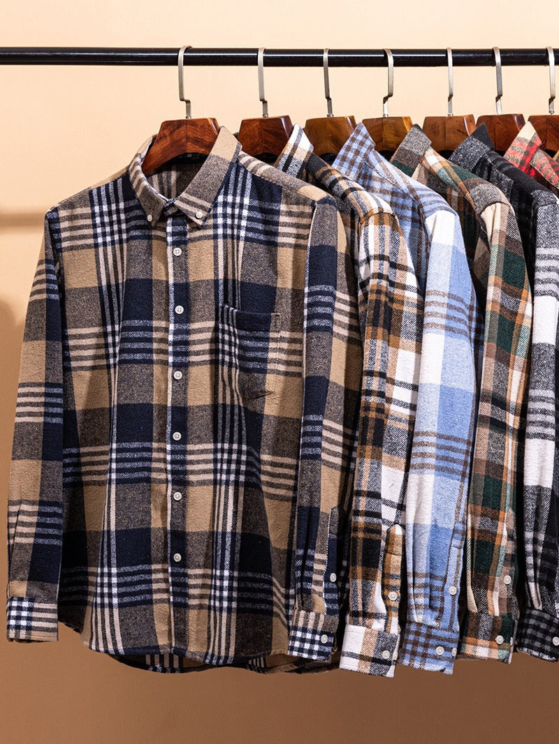 Men's Plaid Brushed Twill Shirt | Button-Down Collar & Chest Pocket