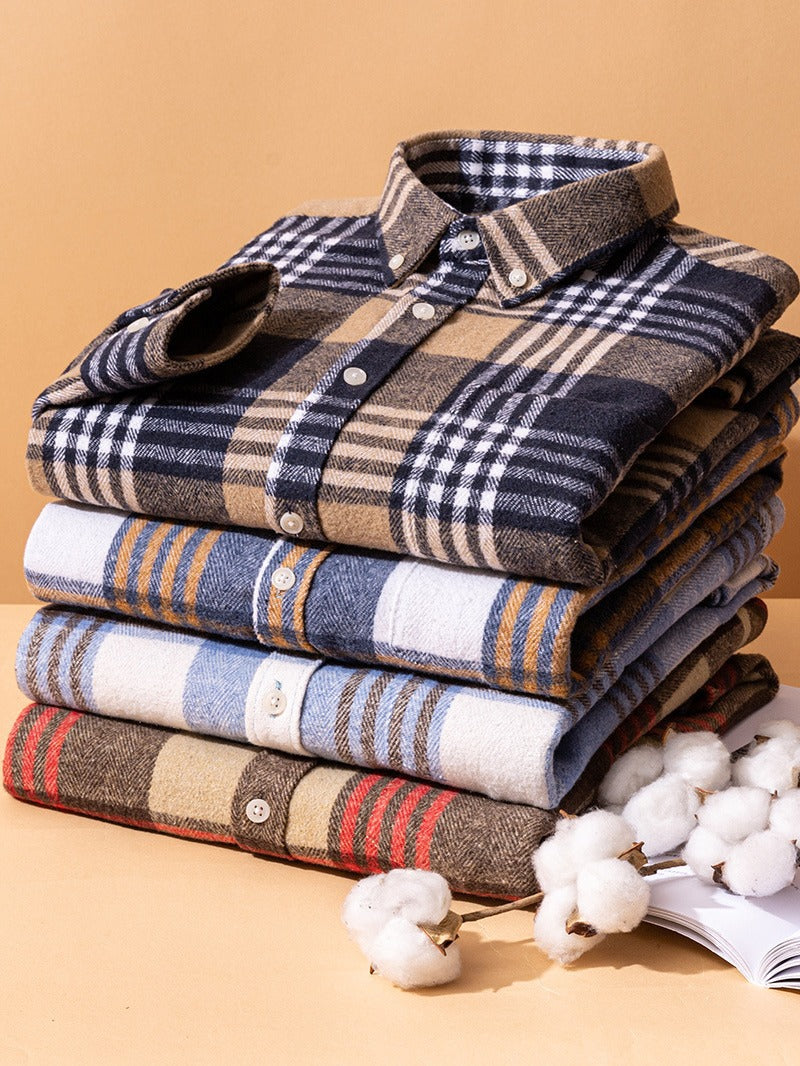 Men's Plaid Brushed Twill Shirt | Button-Down Collar & Chest Pocket