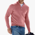Men's Polyester Knit Sweater | Quarter Zip & Rib Hem