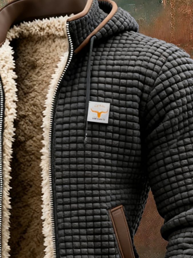 Men's Quilted Pile-Lined Winter Jacket | Hood & Zip Front