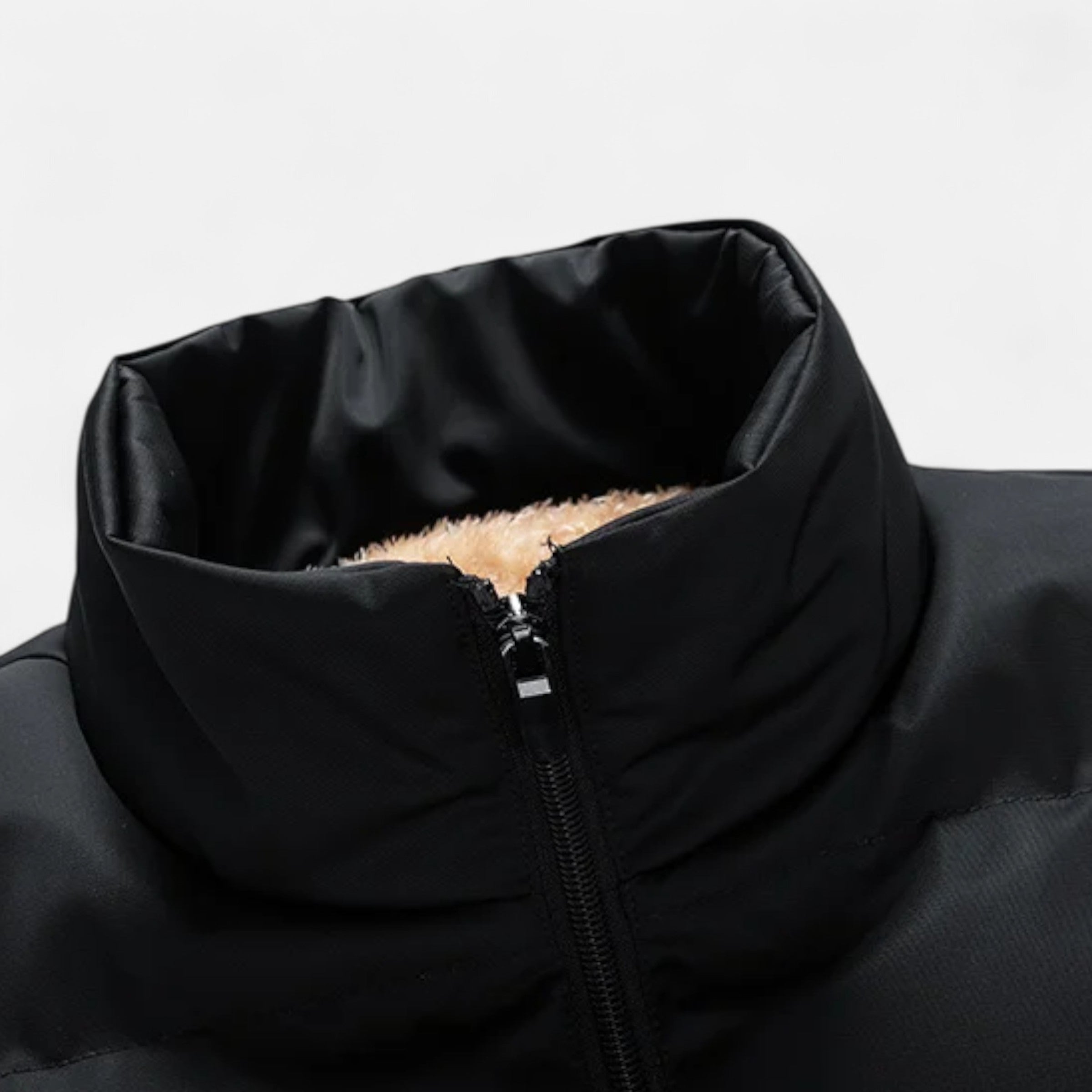 Men's Quilted Polyester Puffer Jacket | Fleece Lining & Stand Collar