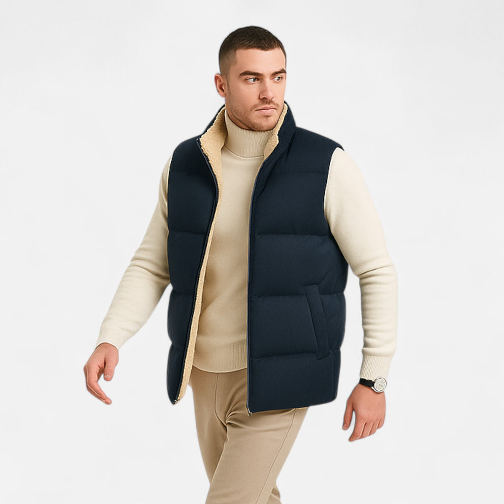 Men's Quilted Polyester Puffer Jacket | Fleece Lining & Stand Collar