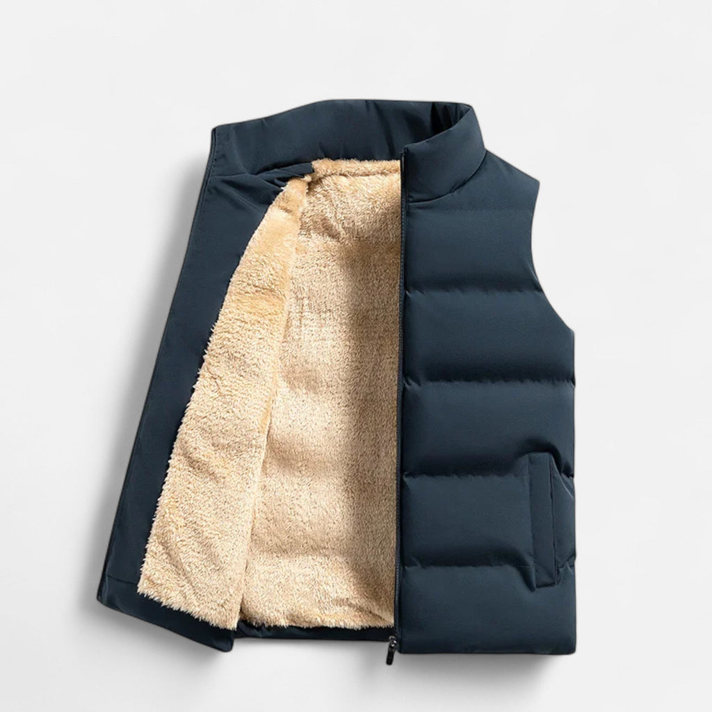 Men's Quilted Polyester Puffer Jacket | Fleece Lining & Stand Collar