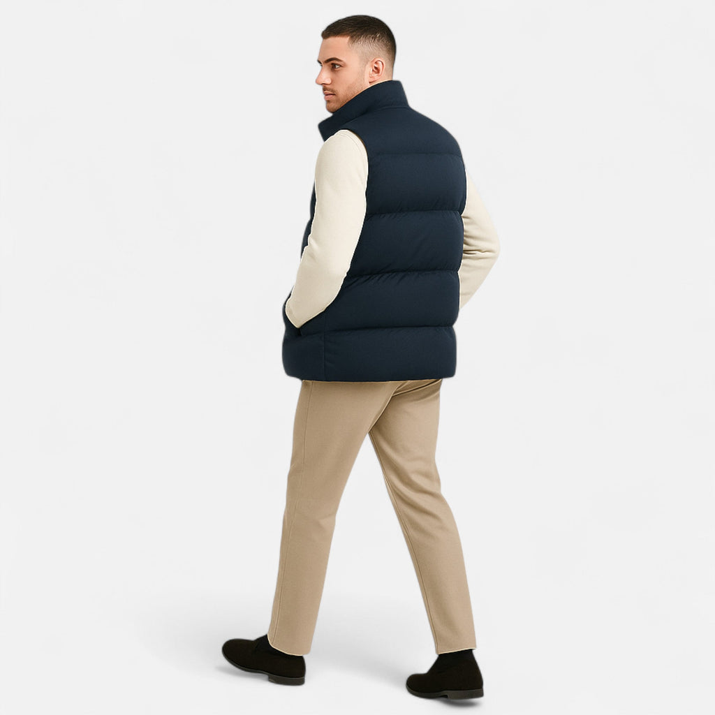 Men's Quilted Polyester Puffer Jacket | Fleece Lining & Stand Collar