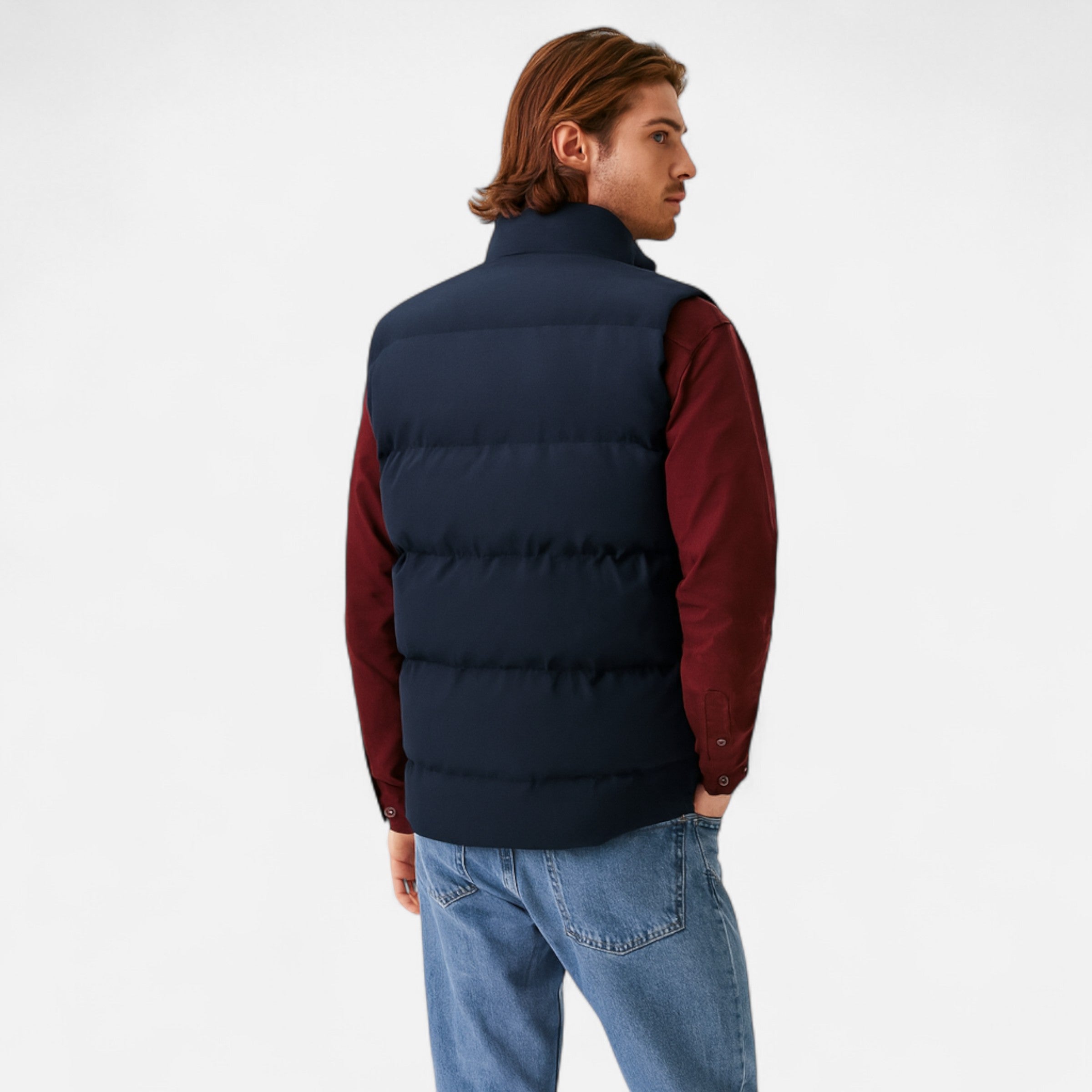 Men's Quilted Polyester Puffer Jacket | Fleece Lining & Stand Collar