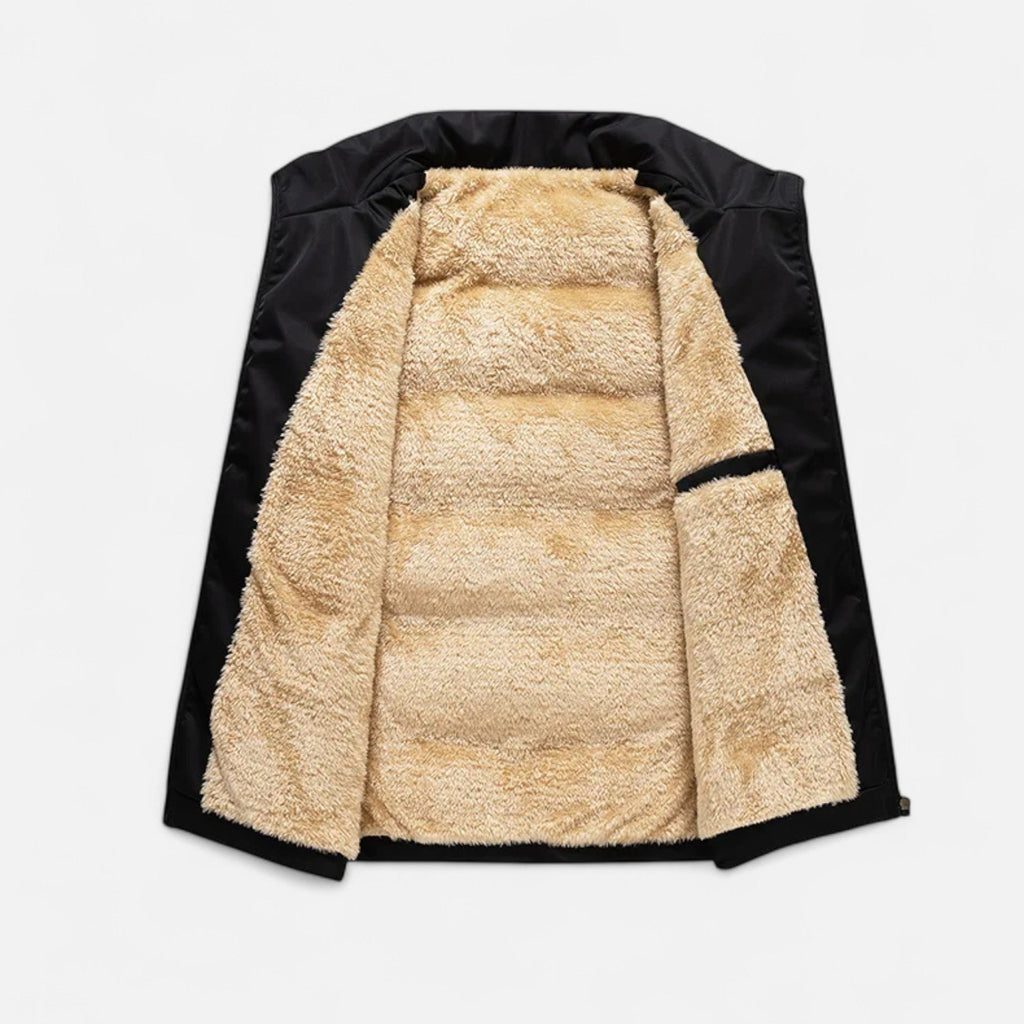 Men's Quilted Polyester Puffer Jacket | Fleece Lining & Stand Collar