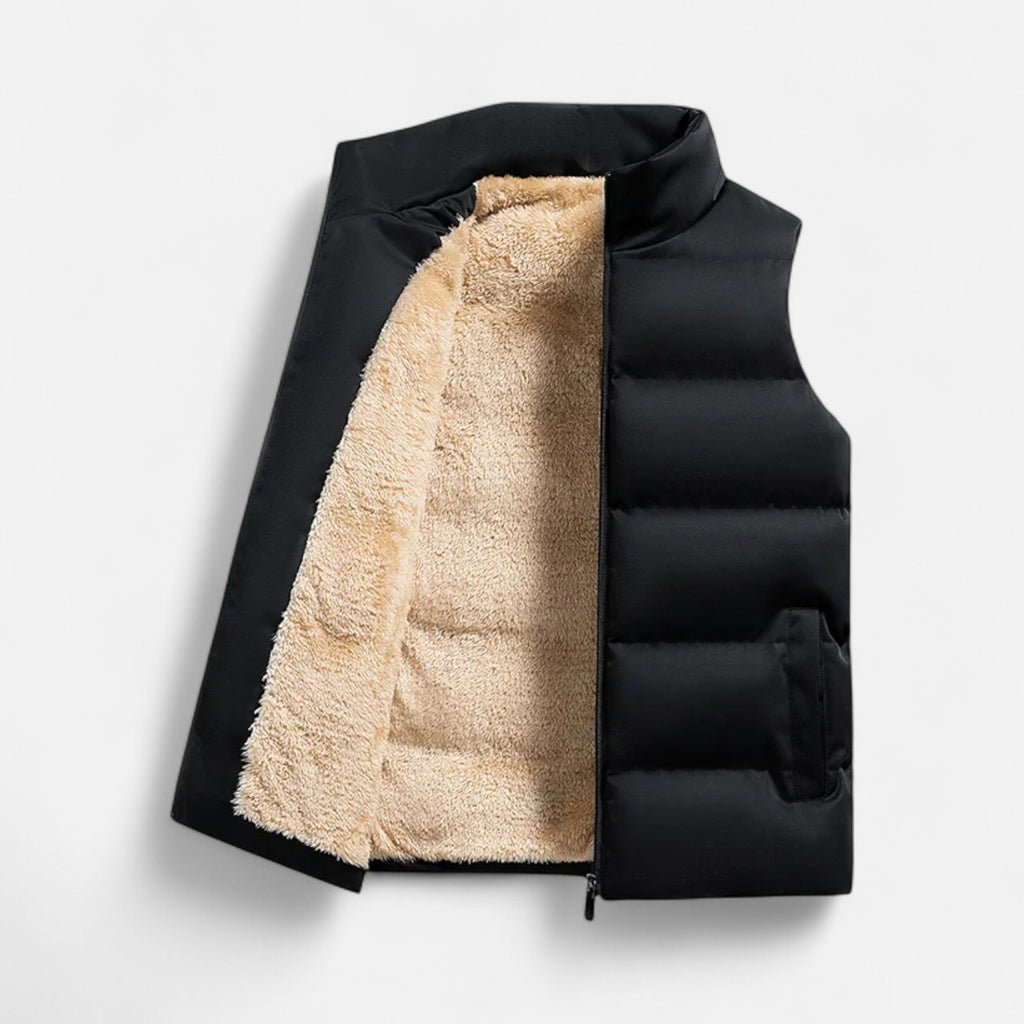 Men's Quilted Polyester Puffer Jacket | Fleece Lining & Stand Collar