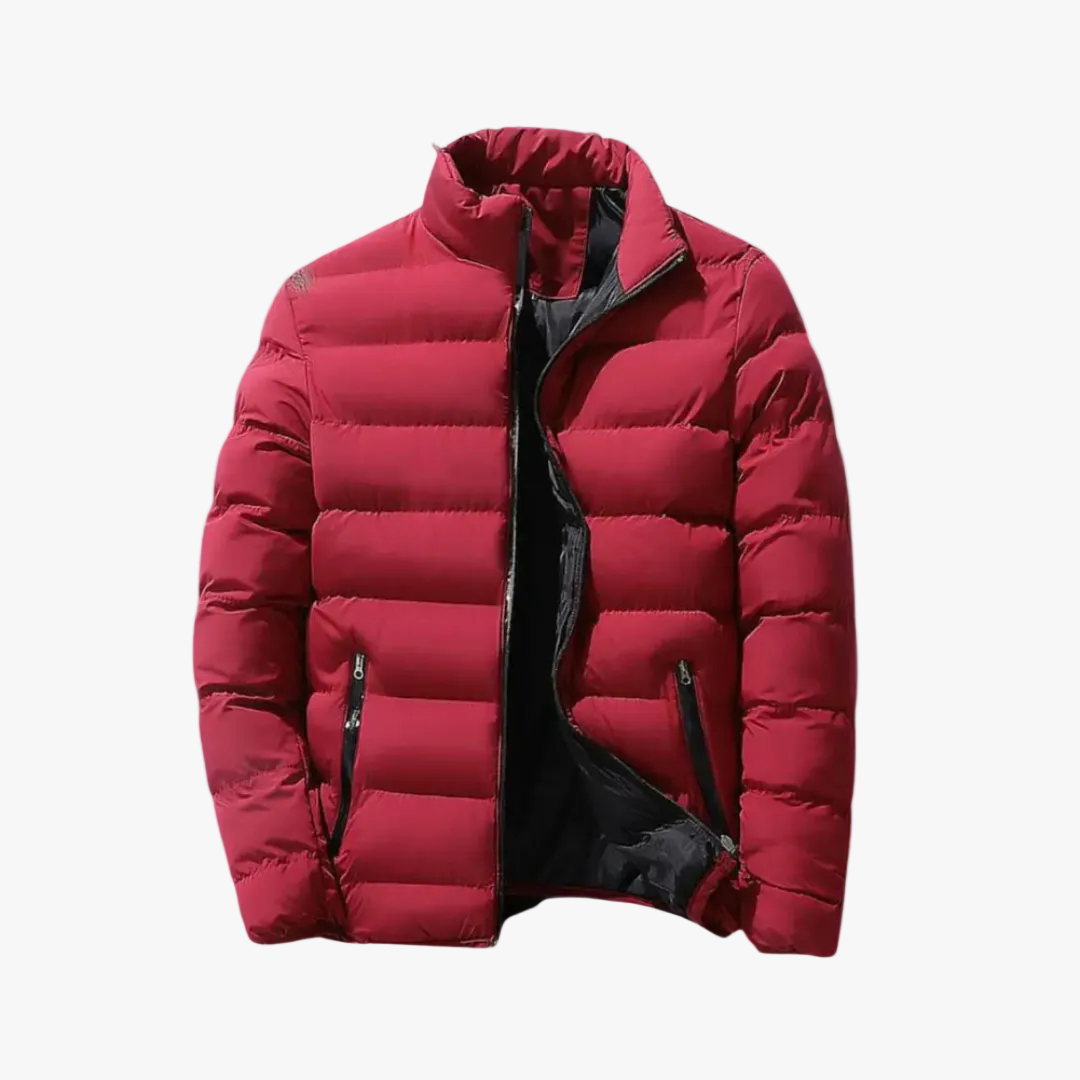 Men's Quilted Puffer Jacket | Stand Collar & Zip Pockets