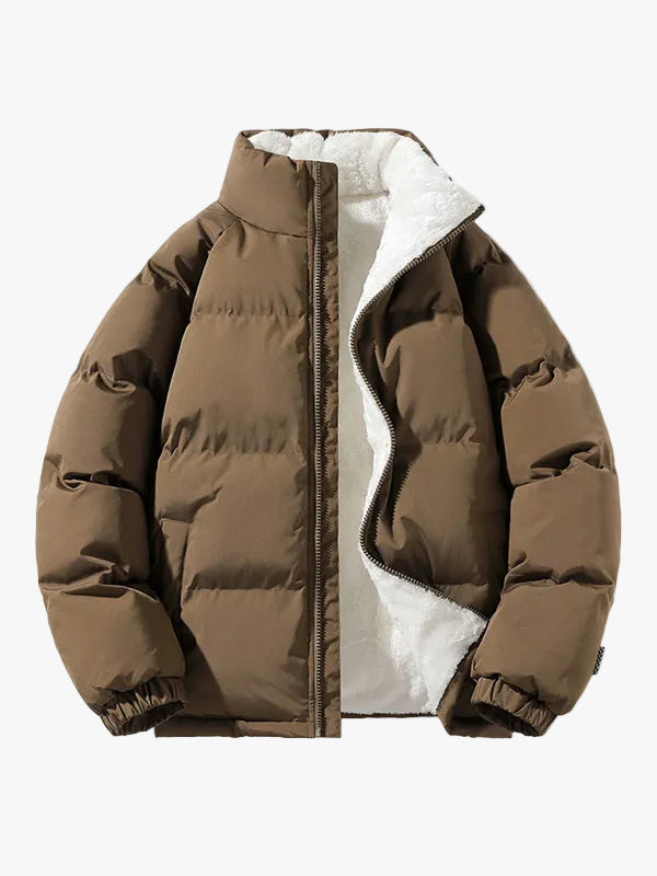 Men's Quilted Puffer Jacket | Zip Front & Stand Collar