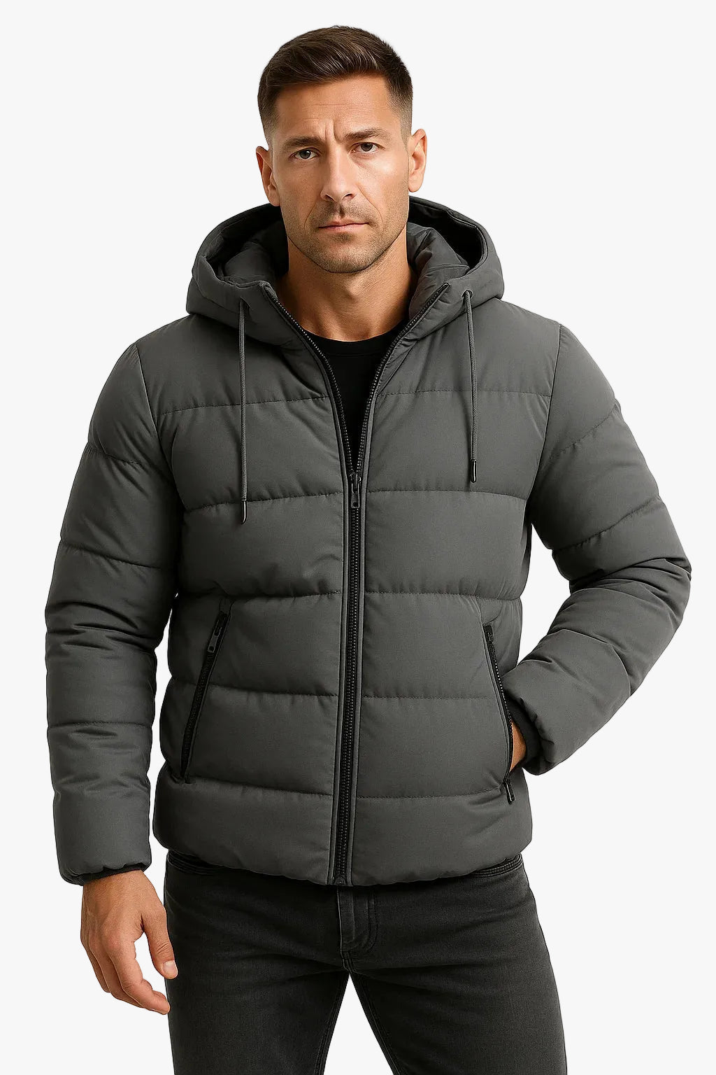 Men's Quilted Jacket | Hood & Zip Pockets