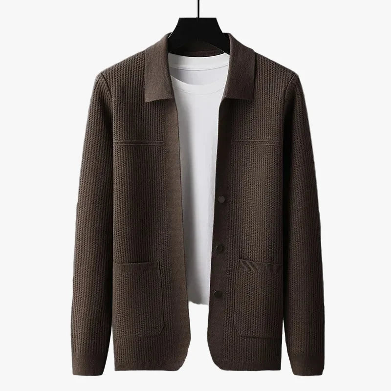 Men's Rib Knit Cardigan | Button Front & Patch Pockets