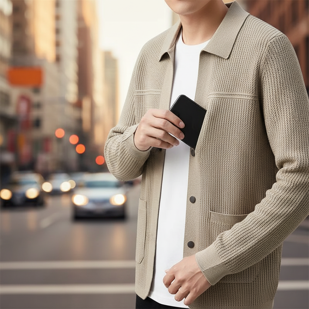 Men's Rib Knit Cardigan | Button Front & Patch Pockets
