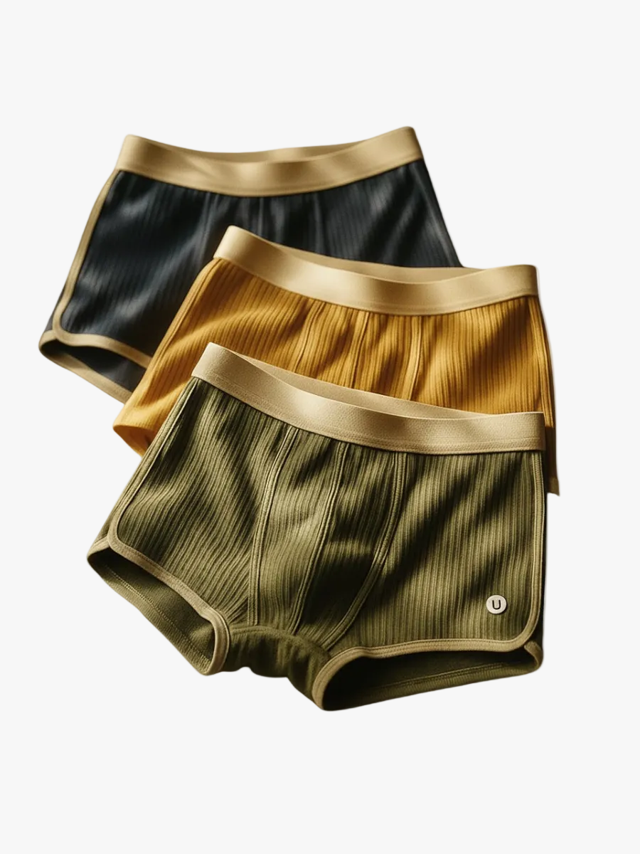 Men's Ribbed Knit Boxer Briefs | Pouch & Elastic Waistband