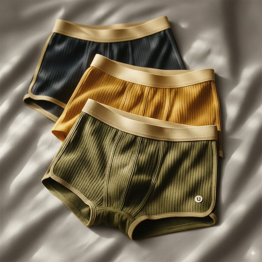 Men's Ribbed Knit Boxer Briefs | Pouch & Elastic Waistband