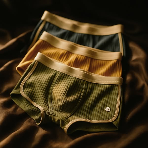 Men's Ribbed Knit Boxer Briefs | Pouch & Elastic Waistband