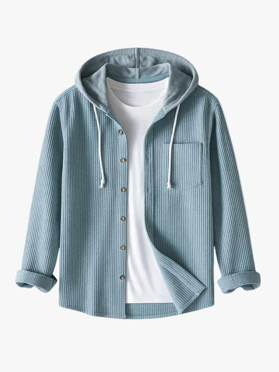 Men's Ribbed Knit Hooded Shirt | Button Front & Chest Pocket