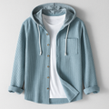 Men's Ribbed Knit Hooded Shirt | Button Front & Chest Pocket