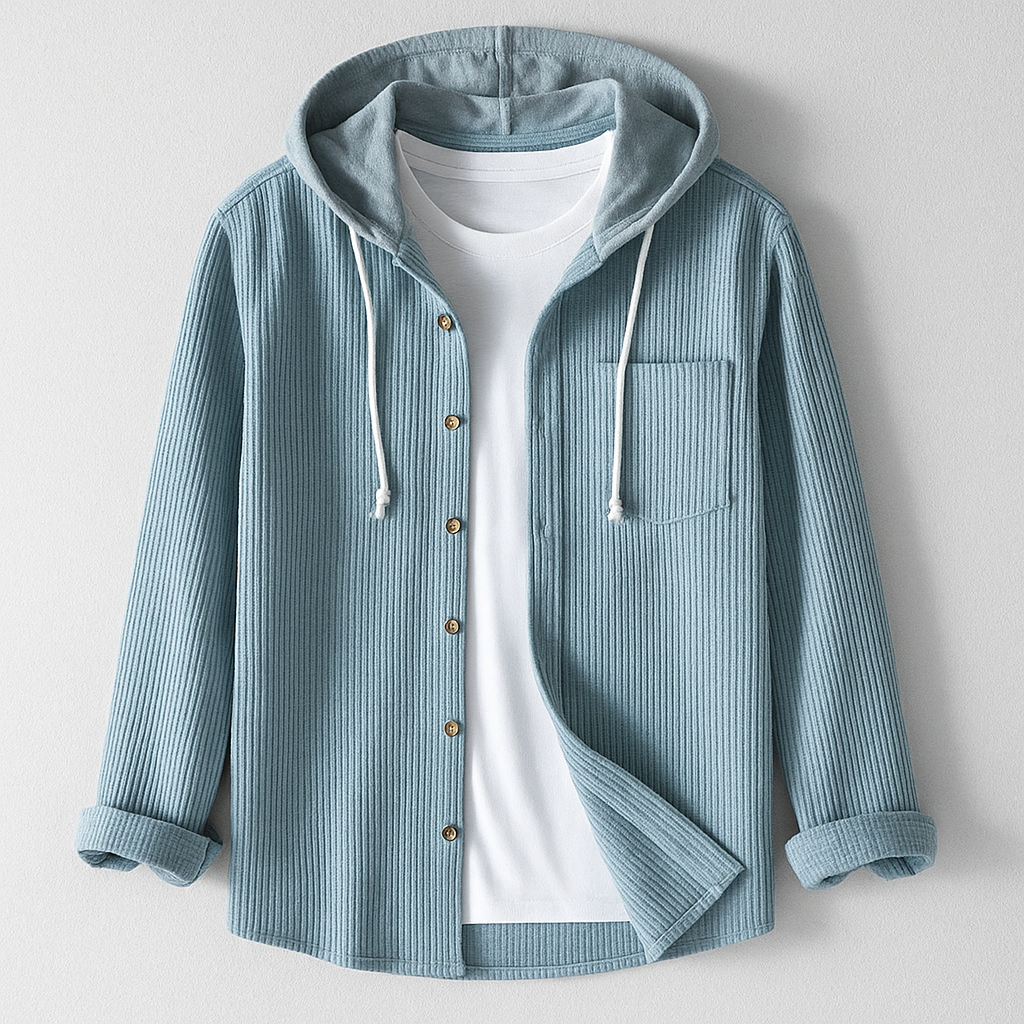Men's Ribbed Knit Hooded Shirt | Button Front & Chest Pocket