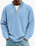 Men's Ribbed Knit Sweater | Quarter Zip & Stand Collar