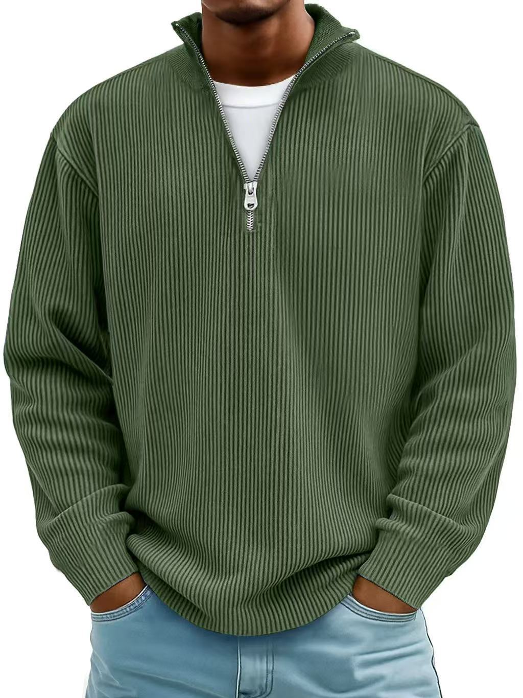 Men's Ribbed Knit Sweater | Quarter Zip & Stand Collar