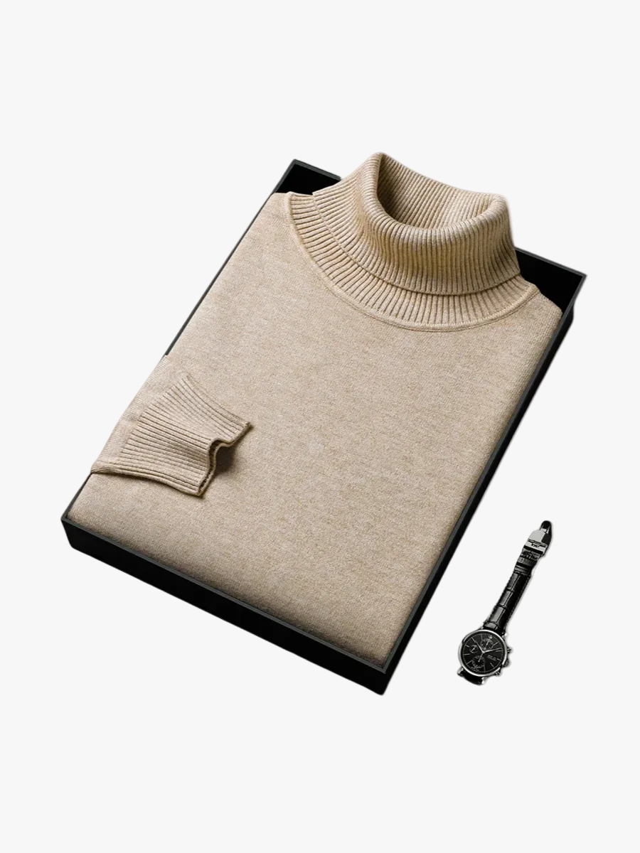 Men's Ribbed Knit Turtleneck Sweater | Cuffs & Hem