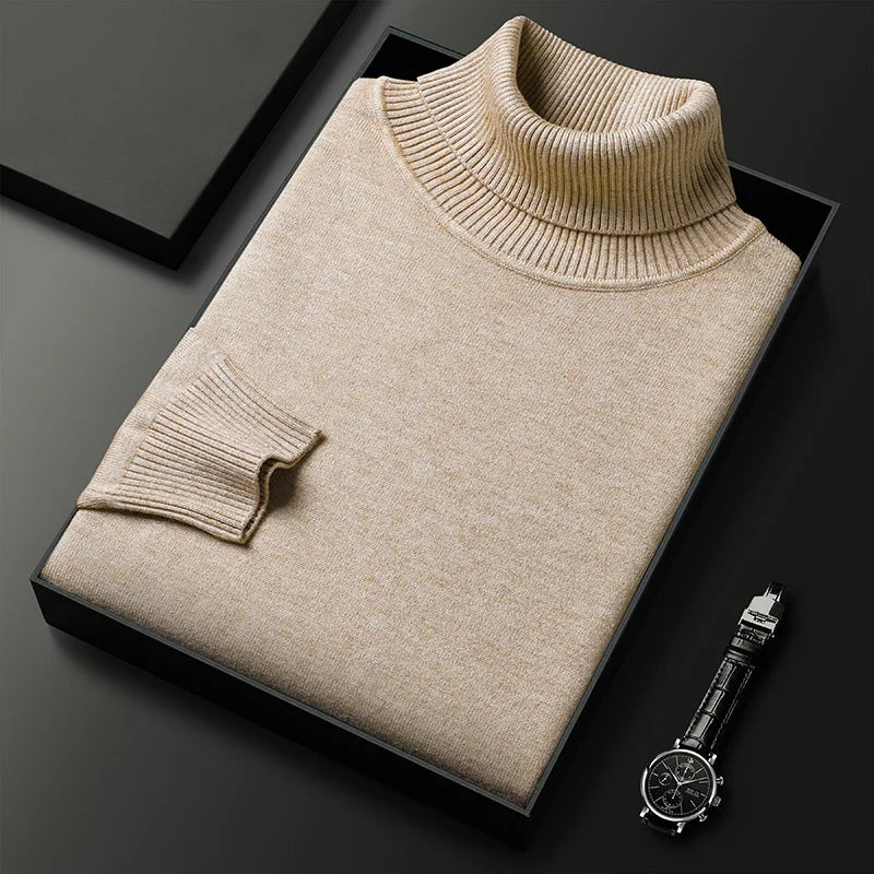 Men's Ribbed Knit Turtleneck Sweater | Cuffs & Hem
