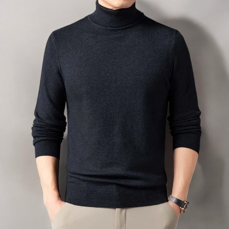 Men's Ribbed Knit Turtleneck Sweater | Cuffs & Hem
