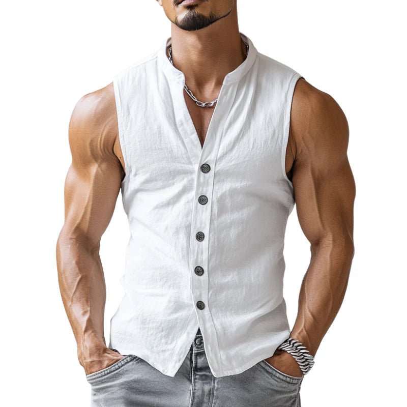 Men's Sleeveless Shirt | Stand Collar