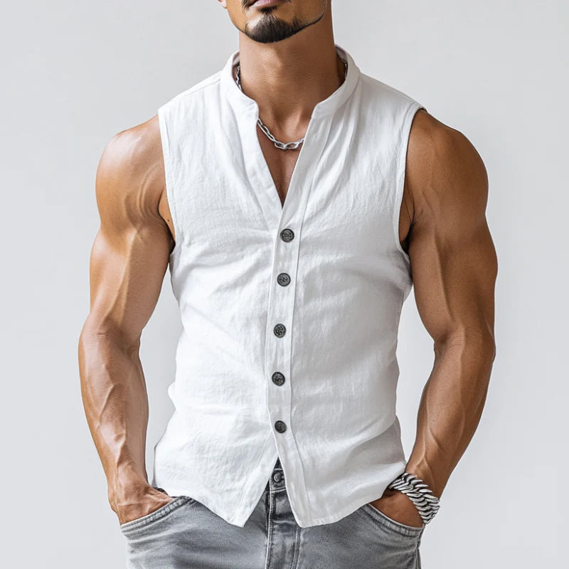 Men's Sleeveless Shirt | Stand Collar