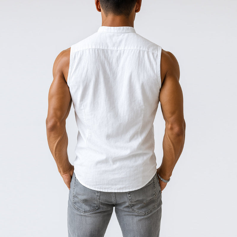Men's Sleeveless Shirt | Stand Collar