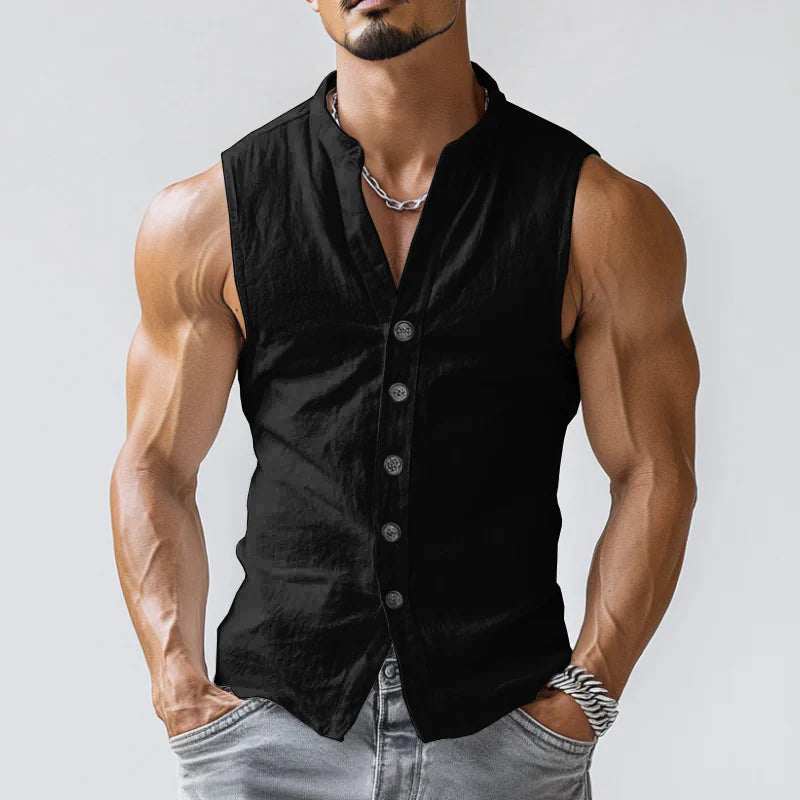 Men's Sleeveless Shirt | Stand Collar