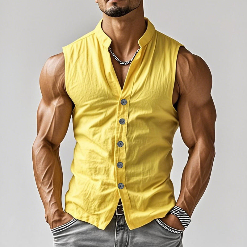 Men's Sleeveless Shirt | Stand Collar