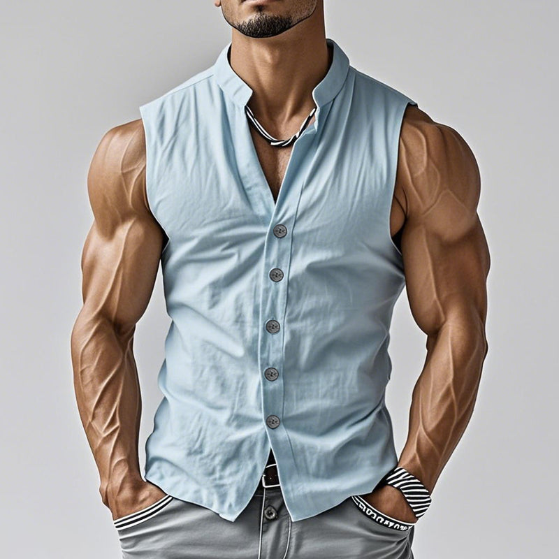 Men's Sleeveless Shirt | Stand Collar